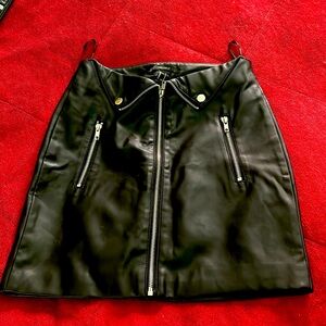 Leather-like zipper front skirt